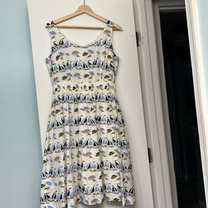 Boden Hattie Parasol & Sailboat Cream Ivory Sleeveless Dress w/ pockets size 10